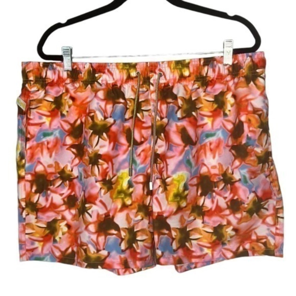 Bugatchi Tropical Print Swim Trunks Classic‎ Lined Velcro Back Pocket Size XXL